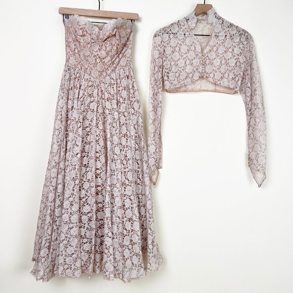 Vintage 50s Lace Midi Maxi Dress Set Formal Wedding Whimsigoth Regency Victorian - Picture 5 of 11